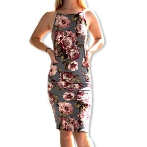 Joe & Elle |  bodycon halter dress + gray floral